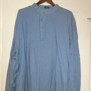 Coofandy Men's Cotton Linen Henley, Denim Blue, 3XL